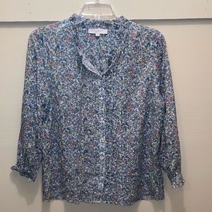 LOFT blue floral blouse. Size Large.